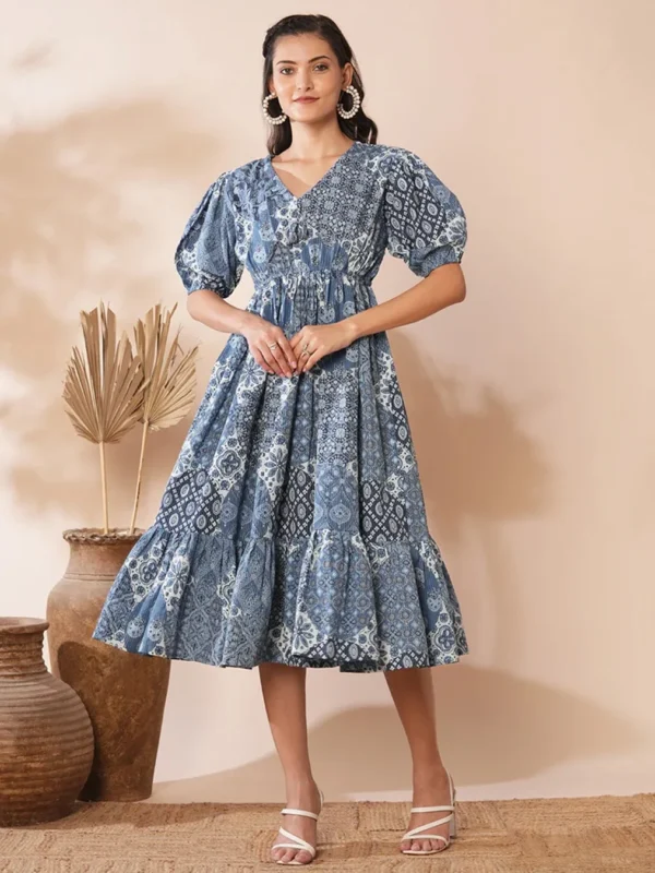 Blue Traditional Patterned Dress