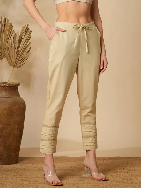 Beige Cotton Linen Straight Pants